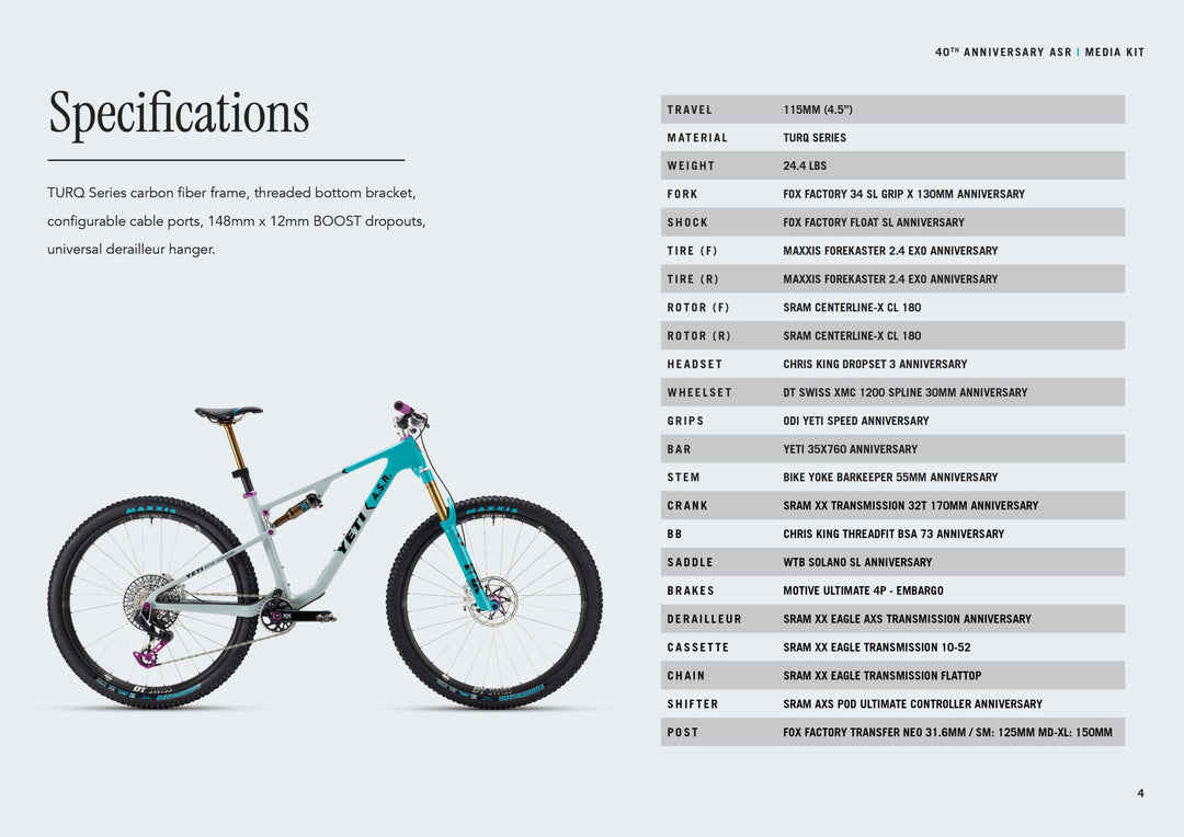 Bike Yeti Cycles ASR T Series 40th Anniversary T6 - LGE 2025